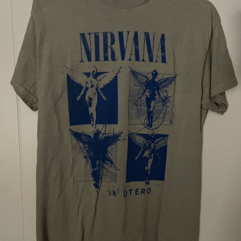 NIRVANA Short Sleeve Tee in Olive with Blue Graphic